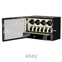 LED Light Automatic 4 Watch Winder Case With 6 Watches Display Storage Box