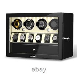 LED Light Automatic 4 Watch Winder Case With 6 Watches Display Storage Box