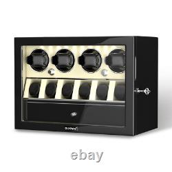 LED Light Automatic 4 Watch Winder Case With 6 Watches Display Storage Box