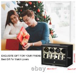 LED Light Automatic 4 Watch Winder Case With 6 Watches Display Storage Box