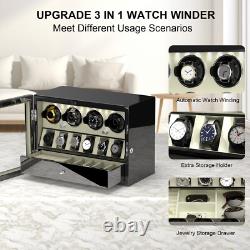 LED Light Automatic 4 Watch Winder Case With 6 Watches Display Storage Box