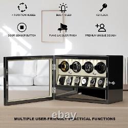 LED Light Automatic 4 Watch Winder Case With 6 Watches Display Storage Box