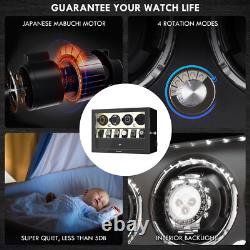 LED Light Automatic 4 Watch Winder Case With 6 Watches Display Storage Box