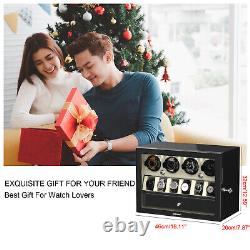 LED Light Automatic 4 Watch Winder Case With 6 Watches Display Storage Box
