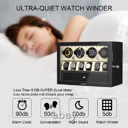 LED Light Automatic 4 Watch Winder Case With 6 Watches Display Storage Box