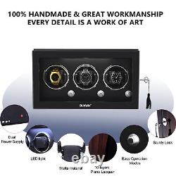 LED Light Automatic Rotation 3 Watch Winder Storage Display Case Box Quiet Motor