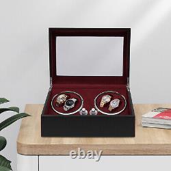 LED Light Watch Winder Box 4+6 Watches Automatic Rotation Display Storage Case