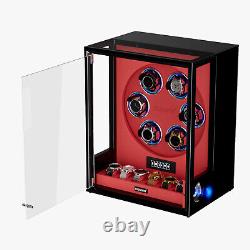 LED/RGB Automatic 6 Watch Winders Fingerprint 6 Watches Storage Display Case Red