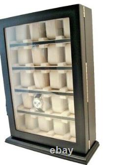 Large 20 Slot Wrist Watch Box Black Wood Storage Display Wall Cabinet Case Chest