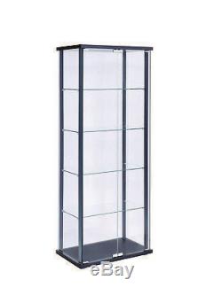 Large Curio Cabinet Black With Glass Doors Display Case 5 Shelves Home Storage