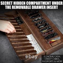 Large Pocket Knife Display Case for for 24 Knives Wooden Knife Collection Case