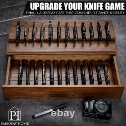 Large Pocket Knife Display Case for for 24 Knives Wooden Knife Collection Case