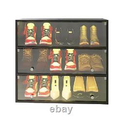 Light Shoe Box Three Layer Glass Door Storage Display Case Organizer