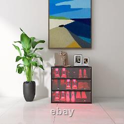 Light Shoe Box Three Layer Glass Door Storage Display Case Organizer