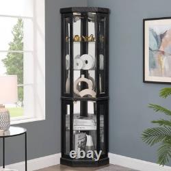 Lighted Corner Curio Cabinet Elegant Glass Display Case Storage for Living Room