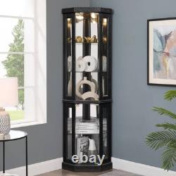 Lighted Corner Curio Cabinet Elegant Glass Display Case Storage for Living Room