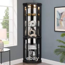 Lighted Corner Curio Cabinet Elegant Glass Display Case Storage for Living Room