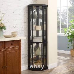 Lighted Corner Curio Cabinet Elegant Glass Display Case Storage for Living Room