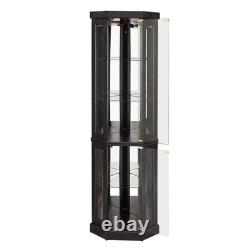 Lighted Corner Curio Cabinet Elegant Glass Display Case Storage for Living Room