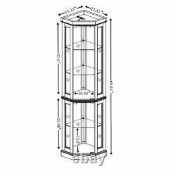 Lighted Corner Curio Cabinet Elegant Glass Display Case Storage for Living Room
