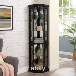 Lighted Corner Curio Cabinet Elegant Glass Display Case Storage for Living Room
