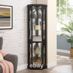 Lighted Corner Curio Cabinet Elegant Glass Display Case Storage for Living Room