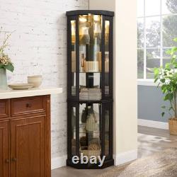 Lighted Corner Curio Cabinet Elegant Glass Display Case Storage for Living Room