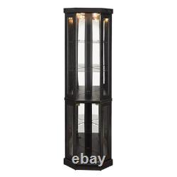 Lighted Corner Curio Cabinet Elegant Glass Display Case Storage for Living Room