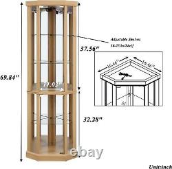 Lighted Curio Cabinet Display Case, Corner Glass Cabinet withAdjustable Shelves