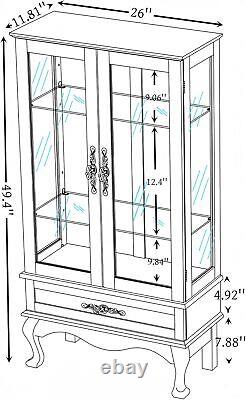 Lighted Glass Display Curio Accent Storage Cabinet with1 Drawer 3-Tier Curio Case