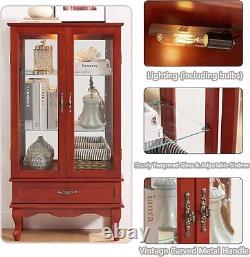 Lighted Glass Display Curio Accent Storage Cabinet with1 Drawer 3-Tier Curio Case
