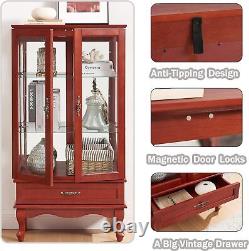 Lighted Glass Display Curio Accent Storage Cabinet with1 Drawer 3-Tier Curio Case