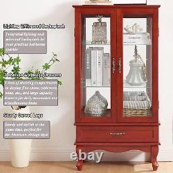 Lighted Glass Display Curio Accent Storage Cabinet with1 Drawer 3-Tier Curio Case