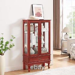 Lighted Glass Display Curio Accent Storage Cabinet with1 Drawer 3-Tier Curio Case