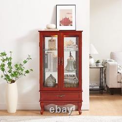 Lighted Glass Display Curio Accent Storage Cabinet with1 Drawer 3-Tier Curio Case