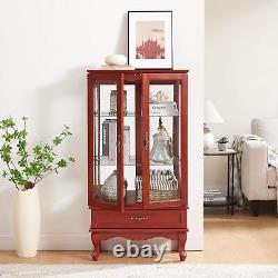 Lighted Glass Display Curio Accent Storage Cabinet with1 Drawer 3-Tier Curio Case
