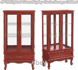 Lighted Glass Display Curio Accent Storage Cabinet with1 Drawer 3-Tier Curio Case
