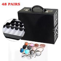 Luxurious 48 Slot Eyeglasses Storage Sunglasses Display Organizer Box Lock Case