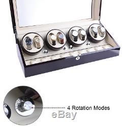 Luxury Quad Automatic Rotation 8+9 Watch Winder Storage Case Display Box US
