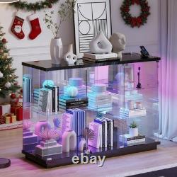 Lvifur RGB Glass Display Cabinet with Lock and Glass Shelves for Toys, Black