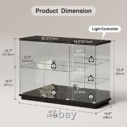 Lvifur RGB Glass Display Cabinet with Lock and Glass Shelves for Toys, Black