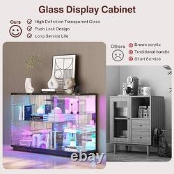 Lvifur RGB Glass Display Cabinet with Lock and Glass Shelves for Toys, Black