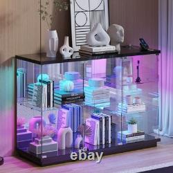 Lvifur RGB Glass Display Cabinet with Lock and Glass Shelves for Toys, Black