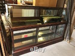 MAKE OFFER Antique Slant Front Mirror Back Large Showcase Store Display Cabinet