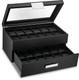 Mens 24 Slot Luxury Watch Display Case Carbon Fiber Leather Pillows Storage Hold