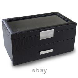 Mens 24 Slot Luxury Watch Display Case Carbon Fiber Leather Pillows Storage Hold Mens 24 Slot Luxury Watch Display Case Carbon Fiber Leather Pillows Storage Hold