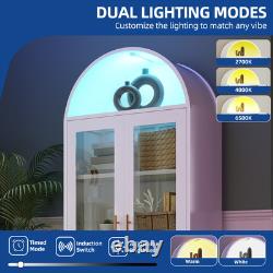 Metal Arched Glass Display Storage Cabinet Lights Collectibles Organizers Rack