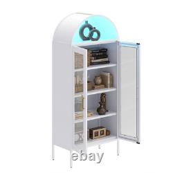Metal Arched Glass Display Storage Cabinet Lights Collectibles Organizers Rack