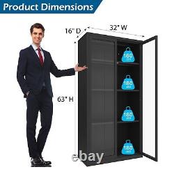 Metal Display Cabinet Curio Storage Bookcase withAcrylic Door 3 Adjustable Shelves