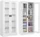 Metal Storage Cabinet, 71 Curio Glass Display Cabinet With 4 Adjustable Shelves